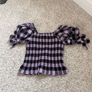 Habitual Lilac and Black Plaid Puff Sleeve Blouse